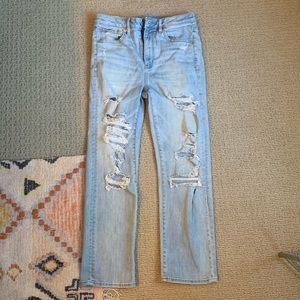 American Eagle slim straight crop destroyed light colored jeans
